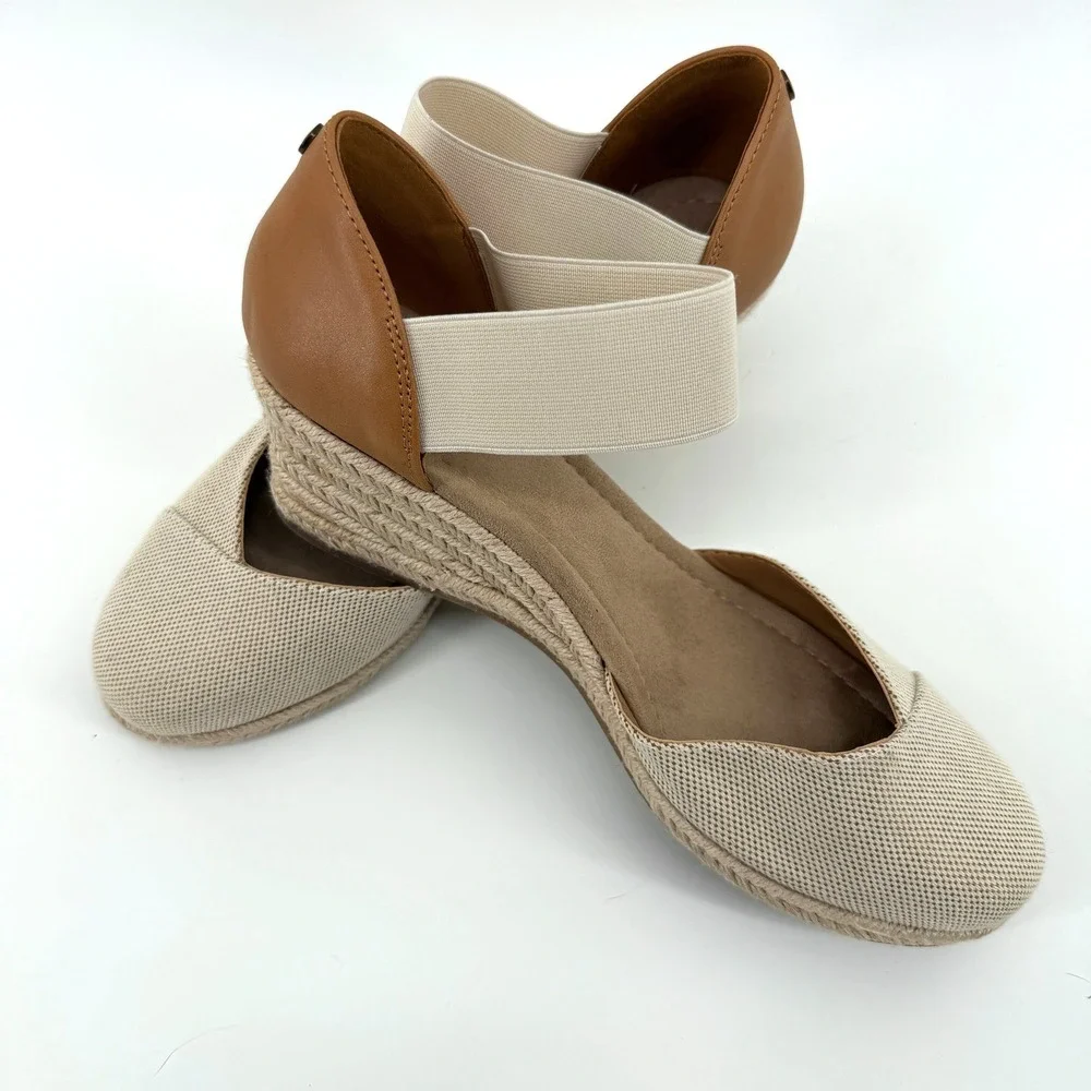 St. John's Bay Lamesa Espadrille Wedge 10M Beige Womens Summer Comfort Shoes
